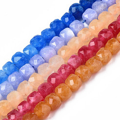 天然石クォーツビーズ連売り  染め  多面カット  キューブ  ミックスカラー  5.5x6x6mm  穴：1mm  約61~62個/連  12.99インチ〜13.19インチ（33cm〜33.5cm）&nbsp;G-S359-376