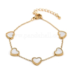 女性用304ステンレススチールリンクブレスレット  ハート  樹脂と  イオンプレーティング（ip）  18KGP本金メッキ  6-1/2インチ（16.5cm）&nbsp;BJEW-G747-03G