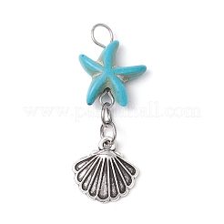 Starfish/Sea Stars Dyed Synthetic Turquoise & Alloy Shell Shape Pendants&nbsp;PALLOY-JF03957-01