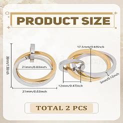 304ステンレススチールインターロッキングリングペンダント2個  ゴールドカラー  37.5~38x21mm&nbsp;STAS-LP0002-84G