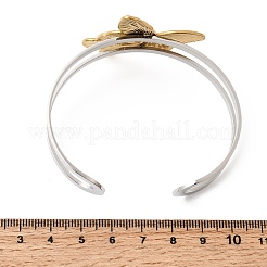 女性用ツートンカラーの304ステンレススチール製カフバングル  本金メッキ&ステンレススチールカラー  蝶  内径：2.40x1.93インチ（6.1x4.9cm）&nbsp;BJEW-Z170-01GP-01
