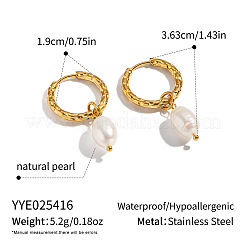 女性用304ステンレススチール製淡水パールフープピアス  オーバル  18KGP本金メッキ  36.3x19mm&nbsp;DA5671