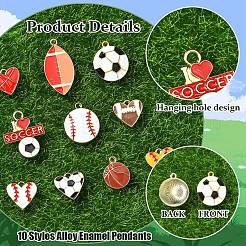 10個 10スタイル スポーツスタイルボール 合金エナメルペンダント  ライトゴールド  混合図形  ミックスカラー  15~30x13.5~21x1.5~4mm  穴：1.5~2.5mm  1個/スタイル&nbsp;ENAM-YW0004-55