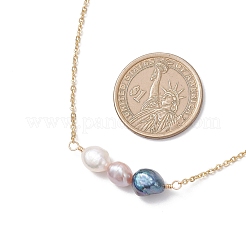 Natural Cultured Freshwater Pearl Three-Color Potato Beaded Pendant 304 Stainless Steel Cable Chain Necklaces for Women&nbsp;NJEW-JN05683