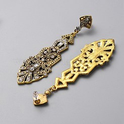 クリスタルラインストーンティアドロップダングルスタッドピアス  女性用合金ロングドロップイヤリング  アンティーク黄金  90mm  ピン：0.7mm&nbsp;EJEW-WH0017-14A