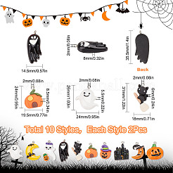 20 個 10 スタイルのハロウィーン不透明樹脂ペンダント  プラチナトーンの鉄ループ付き  幽霊とカボチャとお化け屋敷/お城  混合図形  ミックスカラー  24~35.5x14.5~26x5~8.5mm  穴：2mm  2個/スタイル&nbsp;RESI-SC0002-49