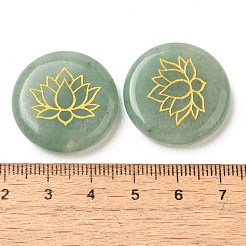 天然石グリーンアベンチュリンカボション  金色の蓮の花が刻まれたフラットラウンド  25~26x6~7mm&nbsp;G-C158-04K