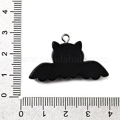 ハロウィン不透明樹脂ペンダント  プラチナ鉄ループ付き  ブラック  バット  21.5x36x8mm  穴：2mm&nbsp;CRES-D314-01P-08