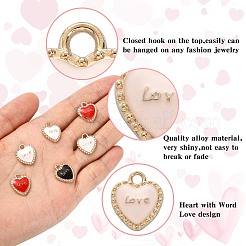 40本4色合金エナメルペンダント  ライトゴールド  単語「love」付けのハート  ミックスカラー  15x13x2.5mm  穴：2mm  10個/カラー&nbsp;ENAM-CJ0003-65