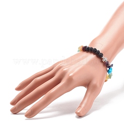 Natural & Synthetic Mixed Stone Chips & Lava Rock & Alloy Cross Stretch Bracelets&nbsp;BJEW-JB08570