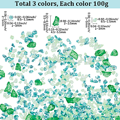 300g 3種類のガラスチップ  ナゲット  庭の水族館の花瓶植物装飾  ミックスカラー  1~8.5x2~5.5x0.5~3.5mm  100g /スタイル&nbsp;GLAA-SC0003-04