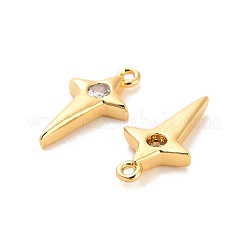 真鍮製マイクロパヴェキュービックジルコニアペンダント  クロスチャーム  18KGP本金メッキ  17.5x9.5x2.5mm  穴：1.2mm&nbsp;KK-D300-01G