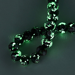 手作りの蓄光ビーズの連売り  ロンデル  インナー花と  多面カット  ブラック  9~10x7~8mm  穴：1~1.6mm  約40個/連  12.01インチ（30.5cm）&nbsp;LAMP-N037-01A