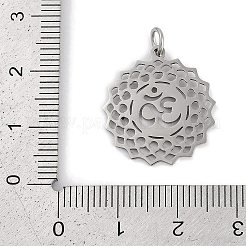304ステンレスペンダント  丸カン付き  レーザー切断  オーム/オームチャーム付きの花  ステンレス鋼色  21.5x20x1mm  穴：3mm&nbsp;STAS-R135-17P