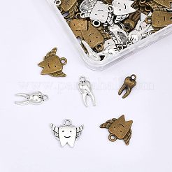 80個4スタイルアロイペンダント  歯  アンティークブロンズ＆アンティークシルバー  15~20x7~20x2~5mm  穴：1.6~2mm  20個/スタイル&nbsp;FIND-CA0006-59