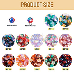 12色のクラックルガラスビーズ  ラウンド  ツートン  ミックスカラー  8mm  穴：1.2mm  約25PCS /カラー&nbsp;CCG-TA0002-05A