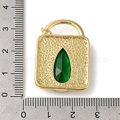 ロックラックメッキ真鍮ペンダント  ガラスと  長持ちメッキ  鉛フリー＆カドミウムフリー  グリーン  31.5x22.5x5.5mm  穴：3mm&nbsp;KK-U022-09G-03