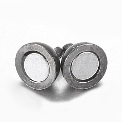 ループ付きの丸い真鍮のマグネットクラスプ  ブラック  11.5x6mm  穴：1.2mm&nbsp;X-MC019-B
