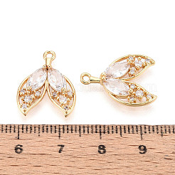 真鍮舗装クリアキュービックジルコニアペンダント  魚尾  ニッケルフリー  18KGP本金メッキ  19x15x3mm  穴：1.4mm&nbsp;KK-T077-47G