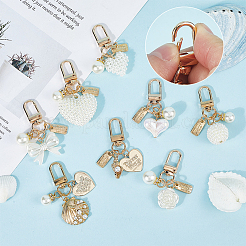 8Pcs 8 Colors Cute Heart & Shell Shape ABS Plastic Imitation Pearl Pendant Decoration&nbsp;HJEW-ME0001-01