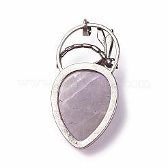 天然石アメジストペンダント  真鍮パーツ  ティアドロップ  アンティークシルバー  52~53x27x10~11mm  穴：8x5mm&nbsp;G-I220-G06