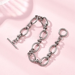 女性用304ステンレススチールオーバルリンクチェーンブレスレット  トグル留め金付き  ステンレス鋼色  7-7/8インチ（20cm）&nbsp;BJEW-JB12855-02