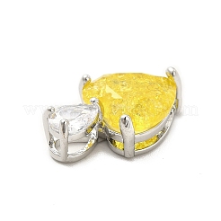 ガラスチャーム  真のプラチナメッキ真鍮パーツ  ハートチャーム  きいろ  20x12.5x7.5mm  穴：5.5x2.5mm&nbsp;KK-I695-004B