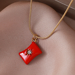 Vintage European 304 Stainless Steel Crystal Rhinestone Red Coin Candy Charm Necklaces with Enamel for Women&nbsp;EK6203