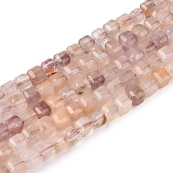 天然のバイオレットストロベリークォーツビーズの連  ファセットテーブルカットキューブ  3~3.5x3.5~4x3~3.5mm  穴：0.8mm  約92~111個/連  12.24~14.92''（31.1~37.3センチメートル）&nbsp;G-T138-213