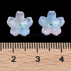 染色・加熱ガラスビーズキャップ  5  - 花びらの花  アクア  10.5x11x4.7mm  穴：1mm&nbsp;GLAA-Z019-03R