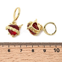 ハート型の真鍮ガラスフープピアス  長持ちメッキ  カドミウムフリー＆鉛フリー  ゴールドカラー  28.5x15mm&nbsp;EJEW-P333-09A-G