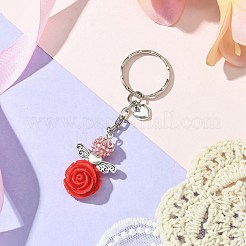 樹脂＆合金＆ガラスキーホルダー  鉄パーツ  花の天使  ハート  8.5cm  ハート：9.5x8x2mm&nbsp;KEYC-MZ00015-03