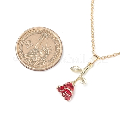 Valentine's Day Alloy Dark Red Enamel Rose Flower Pendant Necklaces&nbsp;X1-NJEW-TA00183
