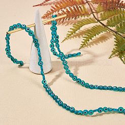 2 Strands Handmade Evil Eye Lampwork Flat Round Beads Strands&nbsp;LAMP-SZ0001-03