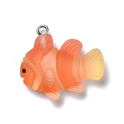不透明樹脂ペンダント  プラチナトーンの鉄ループ付き  艶消し  魚  ダークオレンジ  24.5x26.5x7mm  穴：2mm&nbsp;X-RESI-D055-091P-01