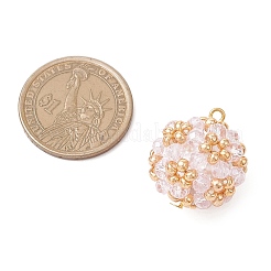 電気メッキガラス、ラウンドロカイユ、ガラスパールビーズペンダント  ラウンド  ミスティローズ  23.5x21mm  穴：2mm&nbsp;PALLOY-MZ00879-06