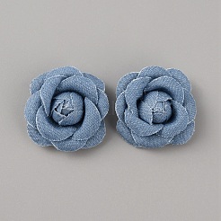 デニム生地の花  ジーンズ生地 カメリア  縫製装飾品  diyの衣装アクセサリー  スチールブルー  41x38x14mm&nbsp;DIY-WH0409-39A
