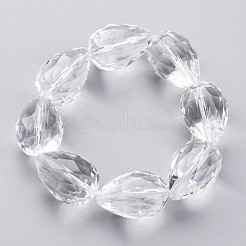 ガラスビーズ連売り  多面カット  ドロップ  透明  28x17~18mm  穴：2mm  8個/連  8インチ（21cm）&nbsp;EGLA-J139-NA01