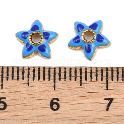 304ステンレス鋼エナメルビーズキャップ  花  イオンプレーティング（ip）  ゴールドカラー  ブルー  8x8x2mm  穴：1.6mm&nbsp;SA-CBAA937-12G-01