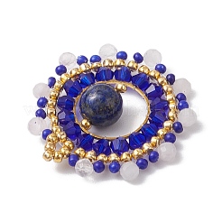 Natural Lapis Lazuli & Rose Quartz & Glass Seed Beaded Woven Pendants&nbsp;PALLOY-MZ00366-04