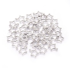 変色しにくい304ステンレススチールチャーム  スター  ステンレス鋼色  13x11x0.8mm  穴：1mm&nbsp;X-STAS-F187-07P