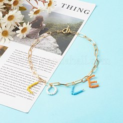 ガラスシードビーズペンダントネックレス  鉄製のクリップチェーン付き  単語の愛  カラフル  15-3/4インチ（40cm）&nbsp;X1-NJEW-TA00003