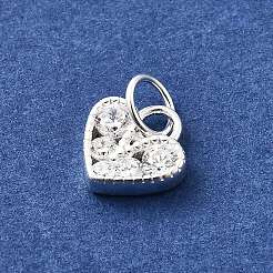 925スターリングシルバーマイクロ舗装キュービックジルコニアチャーム  丸カン付き  ハート  10x9.5x2.5mm  穴：3.8mm&nbsp;STER-D309-01D-S