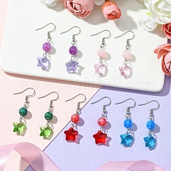 Star Resin and Glass Dangle Earrings&nbsp;EJEW-JE06041