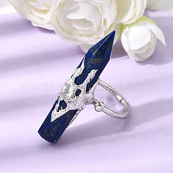 Natural Lapis Lazuli & Brass Cuff Rings for Women&nbsp;RJEW-G374-01P-07