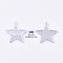 アクリルパーツ  前面に印刷されたPVC  背面のフィルムと鏡面効果  スター  グリーン  23.5x22x2mm  穴：1mm&nbsp;OACR-S035-14B