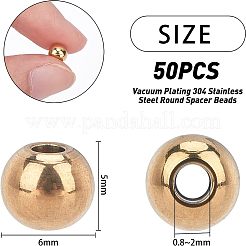 イオンプレーティング（IP）304ステンレス鋼丸型スペーサービーズ  ゴールドカラー  6x5mm  穴：2mm  50個/箱&nbsp;STAS-NB0001-46G