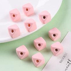 アクリルビーズ  ラバー加工スタイル  片穴  ギャップキューブ  ピンク  13.5x13.5x13.5mm  穴：3.5mm&nbsp;OACR-S039-04-26