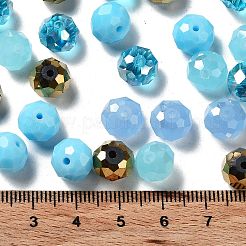 ガラスビーズ  多面カット  ロンデル  淡いターコイズ  10x8mm  穴：1mm  約560個/500g&nbsp;EGLA-A034-LM10mm-15