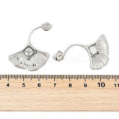 304ステンレススチールマイクロパヴェクリアキュービックジルコニアスタッドピアス  イチョウ葉  ステンレス鋼色  31x27mm&nbsp;EJEW-F353-02P